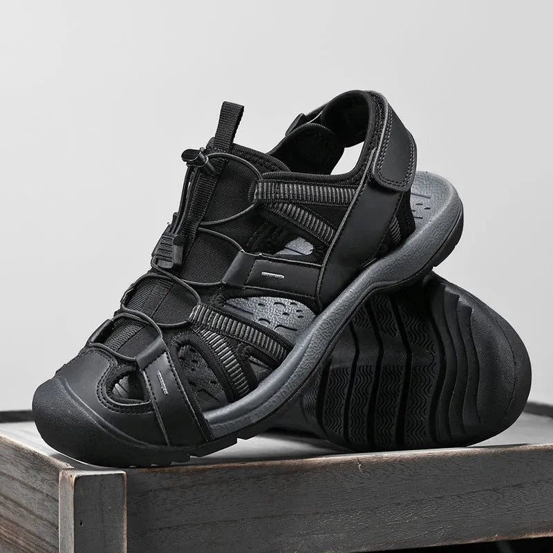 Men's blue casual sports shoes with Velcro strap and mesh upper on a rubber sole.