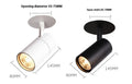 Black and white aluminium cylinder recessed track spotlight for ceiling installation