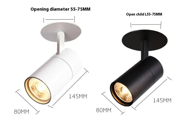 Black and white aluminium cylinder recessed track spotlight for ceiling installation