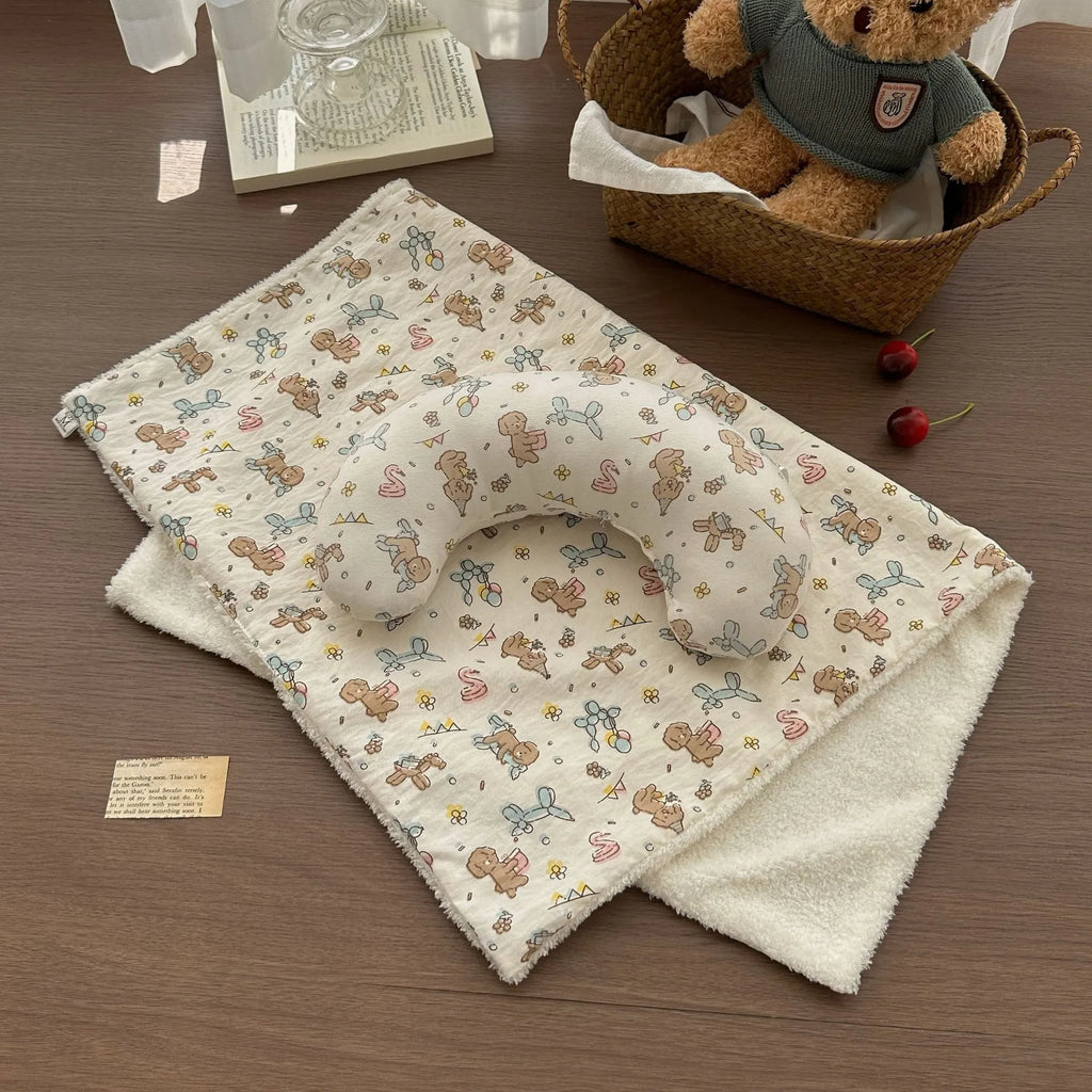 Cloth cat bed set showing pillow and two quilts in different sizes for feline sleeping