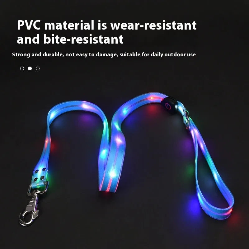 LED pet collar and hand holding rope in orange, blue, yellow or black, silk screen material, pet supplies