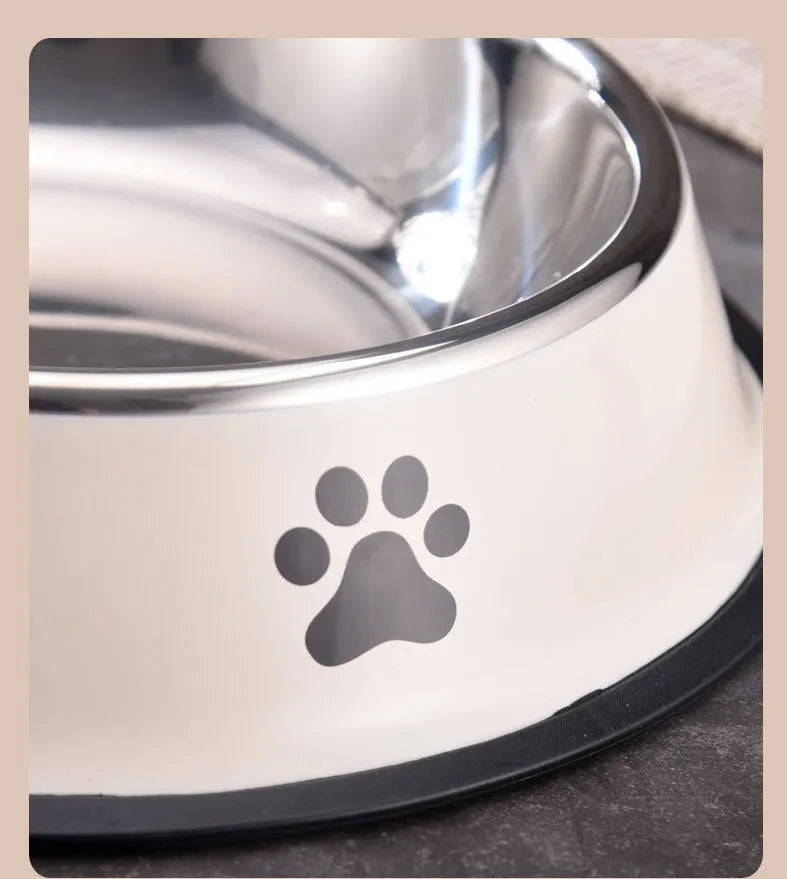 Printed non-slip stainless steel pet bowl for dogs and cats, size 22cm, in gray colour