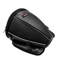 Black motorcycle waterproof crossbody bag with reflective strips and multiple pockets