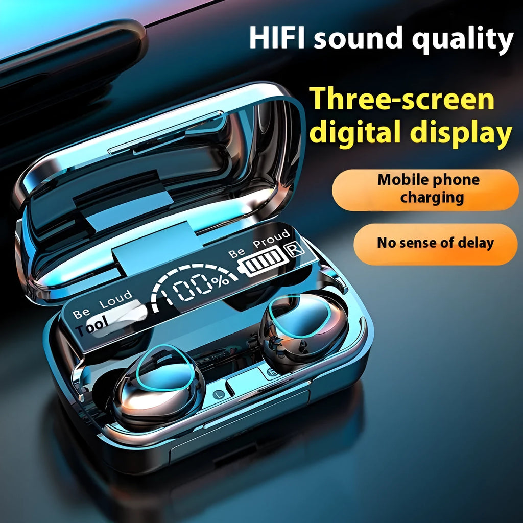 Black wireless Bluetooth headset with digital display screen and noise reduction for e-sports gaming and music