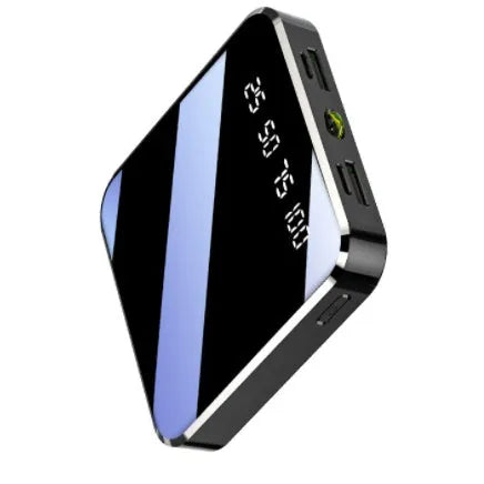 Mini compact full mirror power bank 20000mAh dual USB portable charger in cool black finish