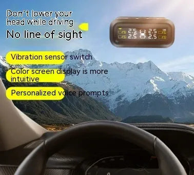 Solar wireless car tyre pressure monitoring system kit with colour screen display and four external sensors.