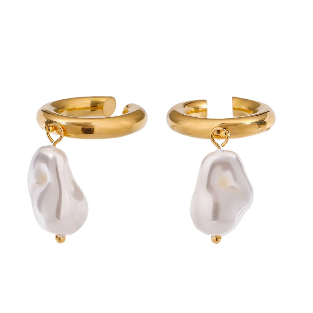 Pair of no-piercing geometric ear clips in stainless steel with electroplated finish, colour JDE0112019