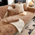 Thickened fleece non-slip sofa cushion in solid beige plush, square and rectangular sizes for sofa or dust cover use