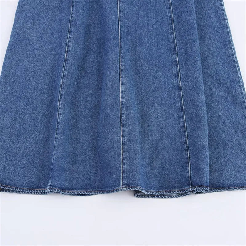 Off-the-shoulder backless denim dress for women, A-line lace-up halter neck, street trendy style, picture colour