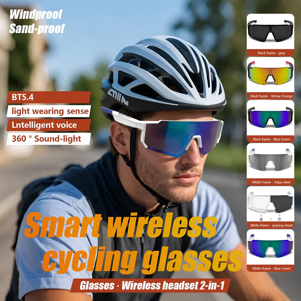 Cycling Bluetooth glasses in black with built-in music audio windproof design PC frame