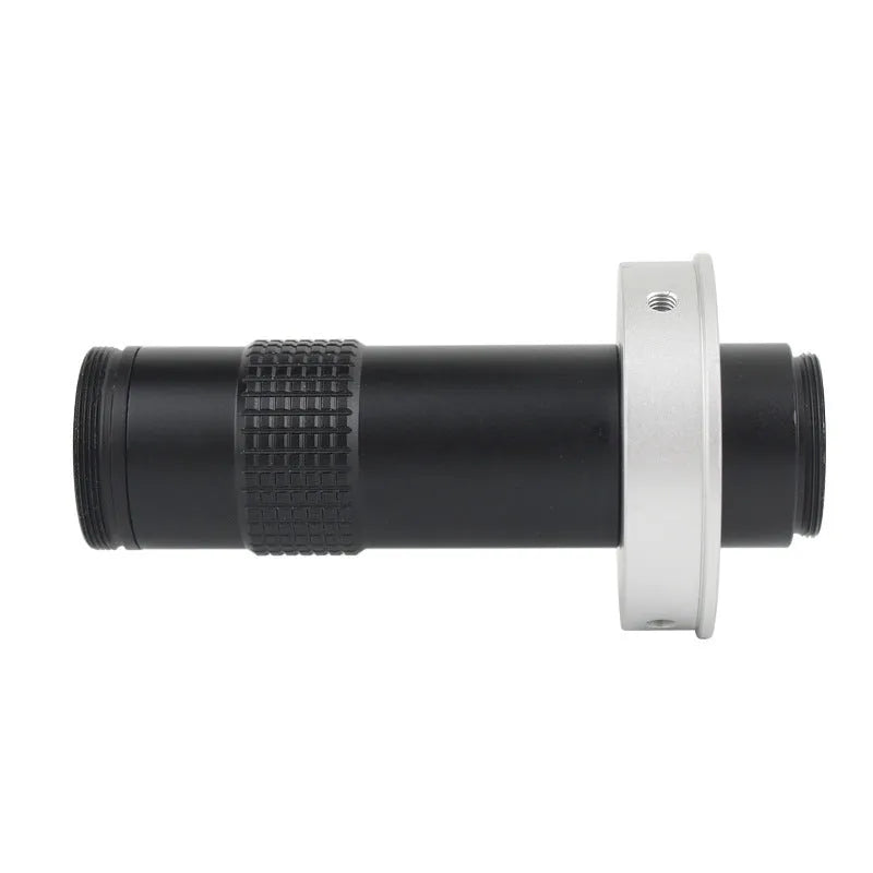 Black industrial inspection monocular lens with 0.1-1.3x magnification for electronics assembly