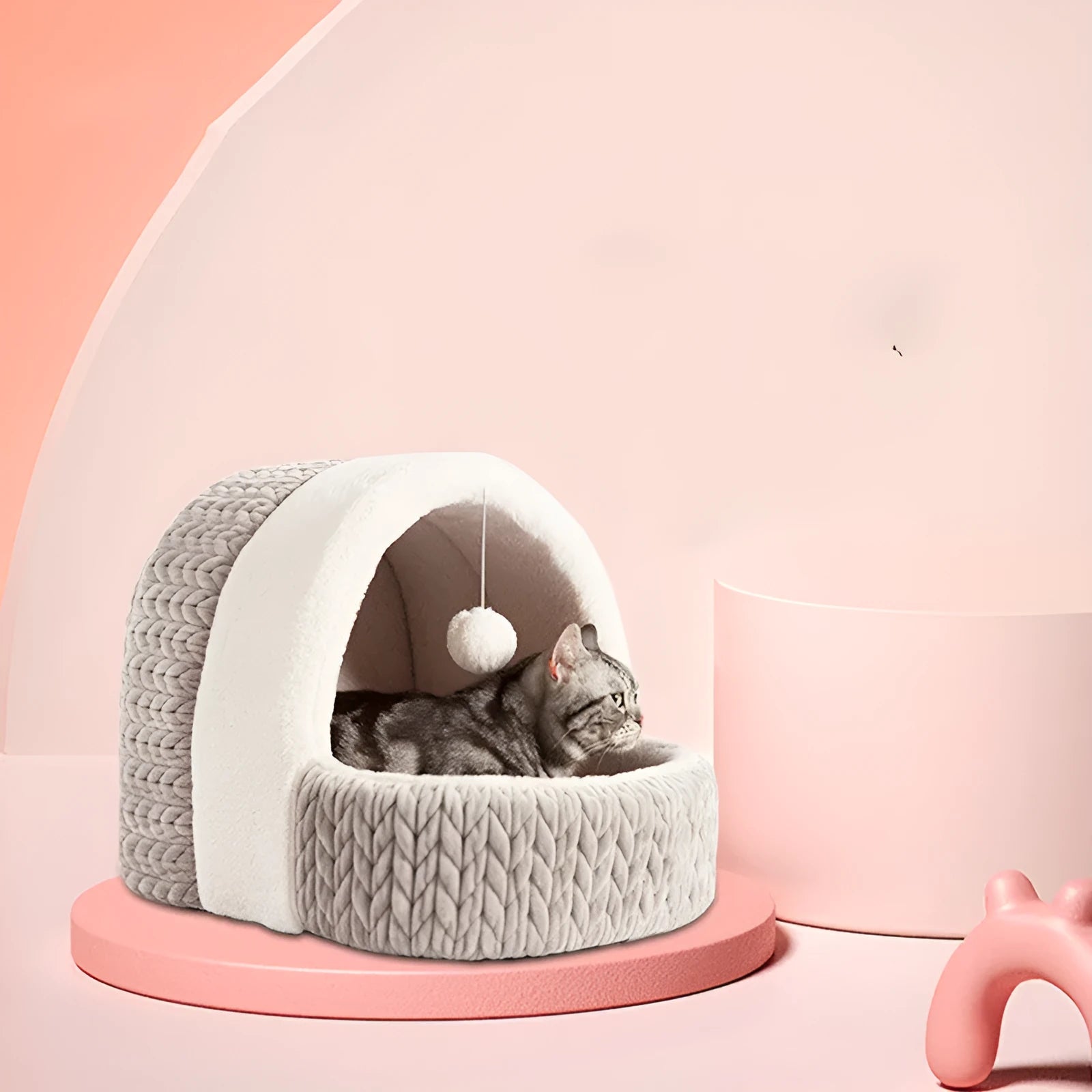 Four Seasons semi-enclosed cloth cat bed dog kennel in pink, average size, winter warm pet house