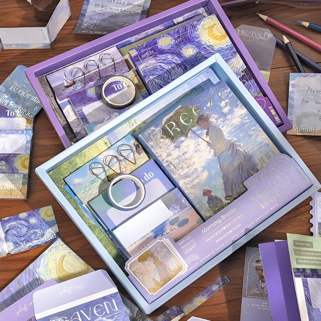 A6 grid notebook creative gift box with retro artistic plaid design, bookclothes, paper, cards, and sticky notes