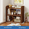 Three-layer 50cm desktop bookshelf in dark walnut or white oak colour, density plate storage rack for desk or tabletop.