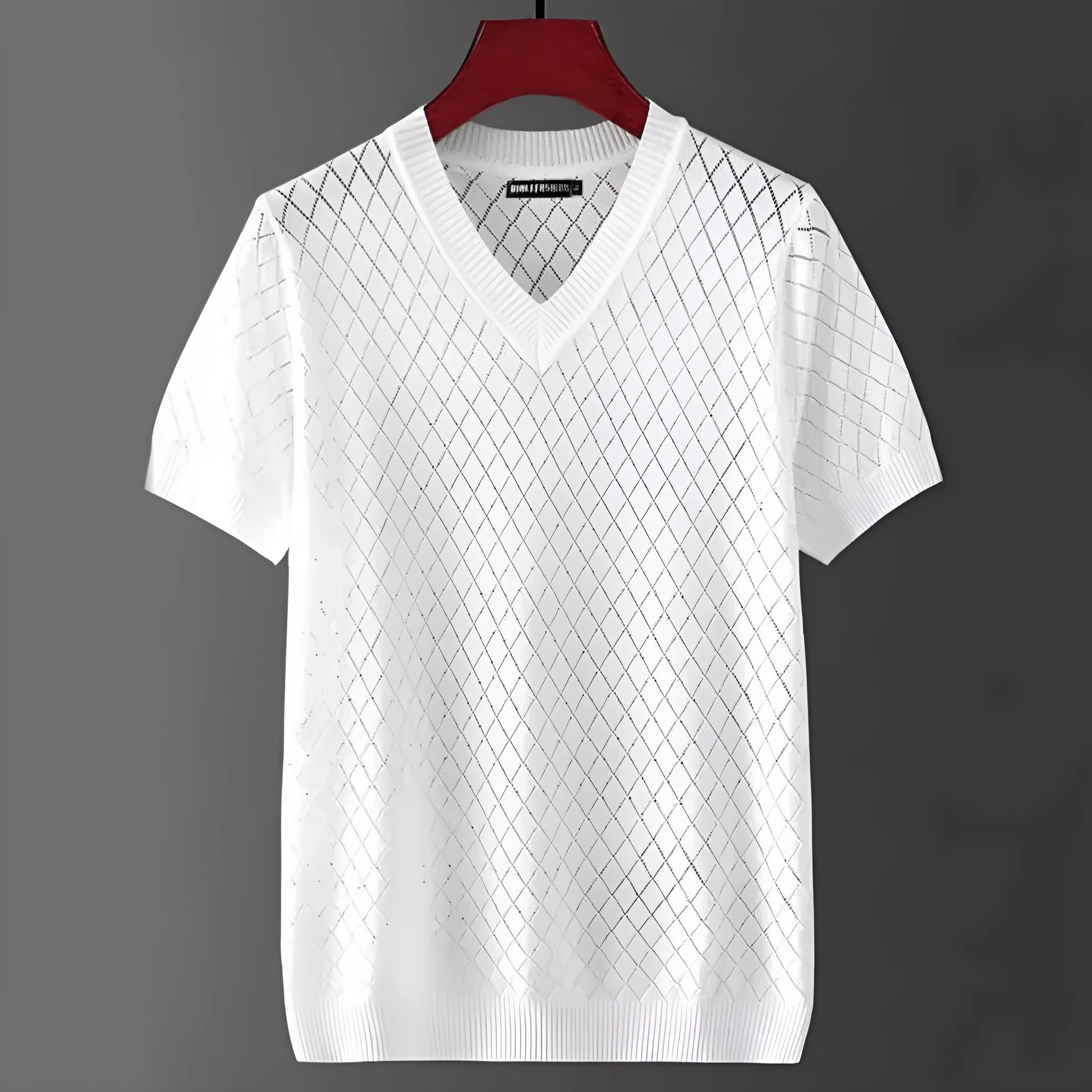 Men's white and black ice silk short sleeve t-shirt with V-neck or round neck option