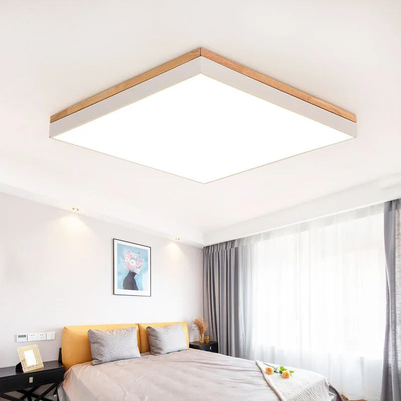 Round solid wood LED ceiling lamp with Nordic design in grey finish