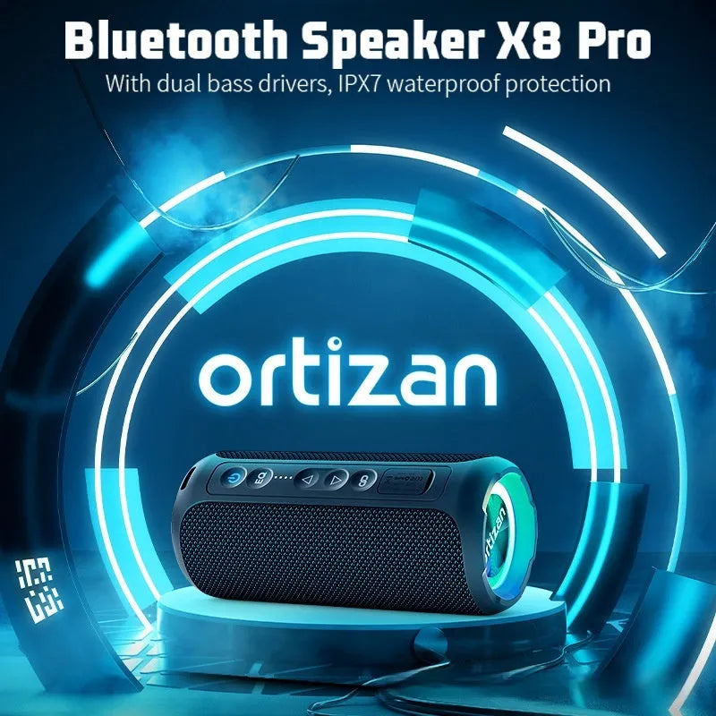 Black and blue fabric covered 40W wireless Bluetooth speaker with lights