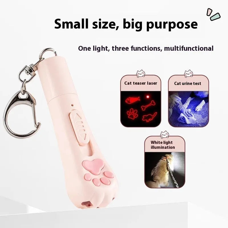 Rechargeable cat teaser toy with extended pole and feather, shown in sky blue colour.