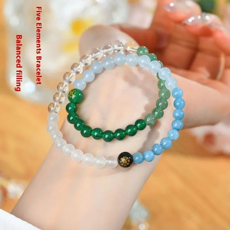 Handmade crystal double ring bracelet with Five Elements colours in geometric national style