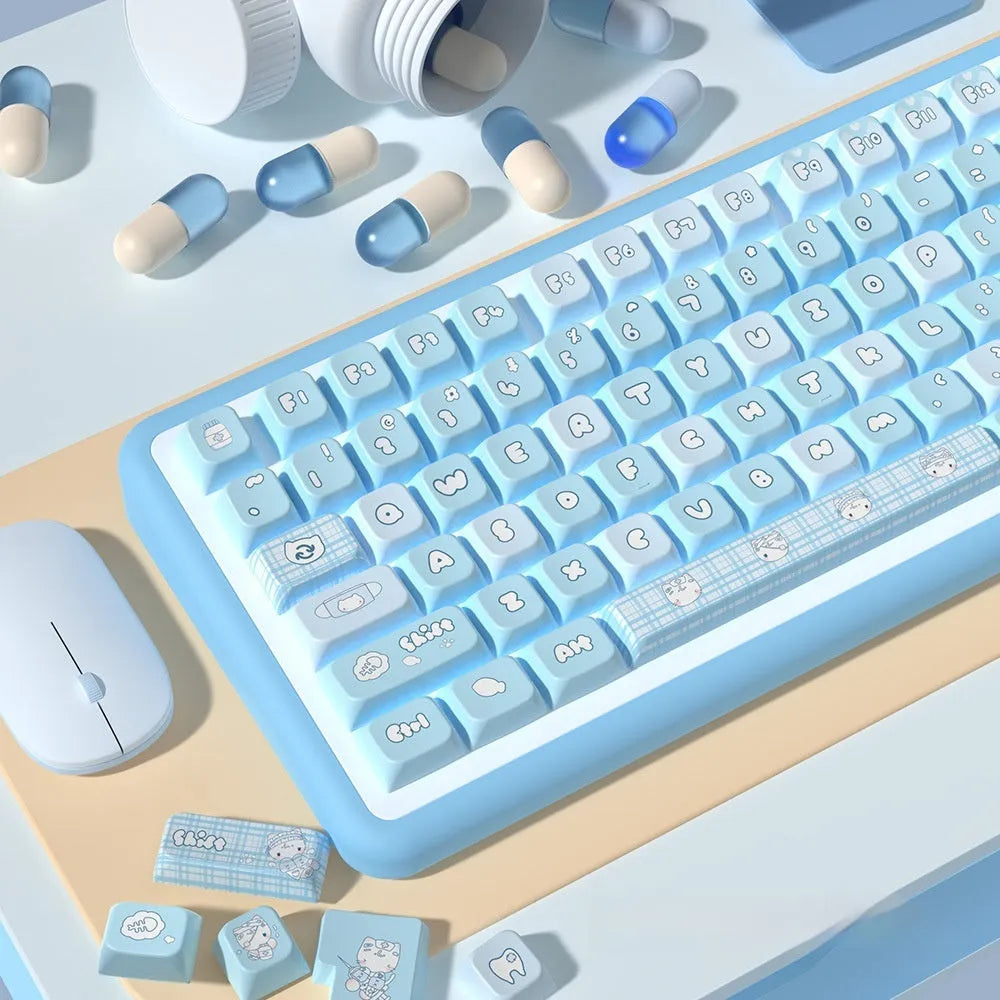 Water colour kitten custom key cap set for mechanical keyboards with sublimation printed artwork on PTB material