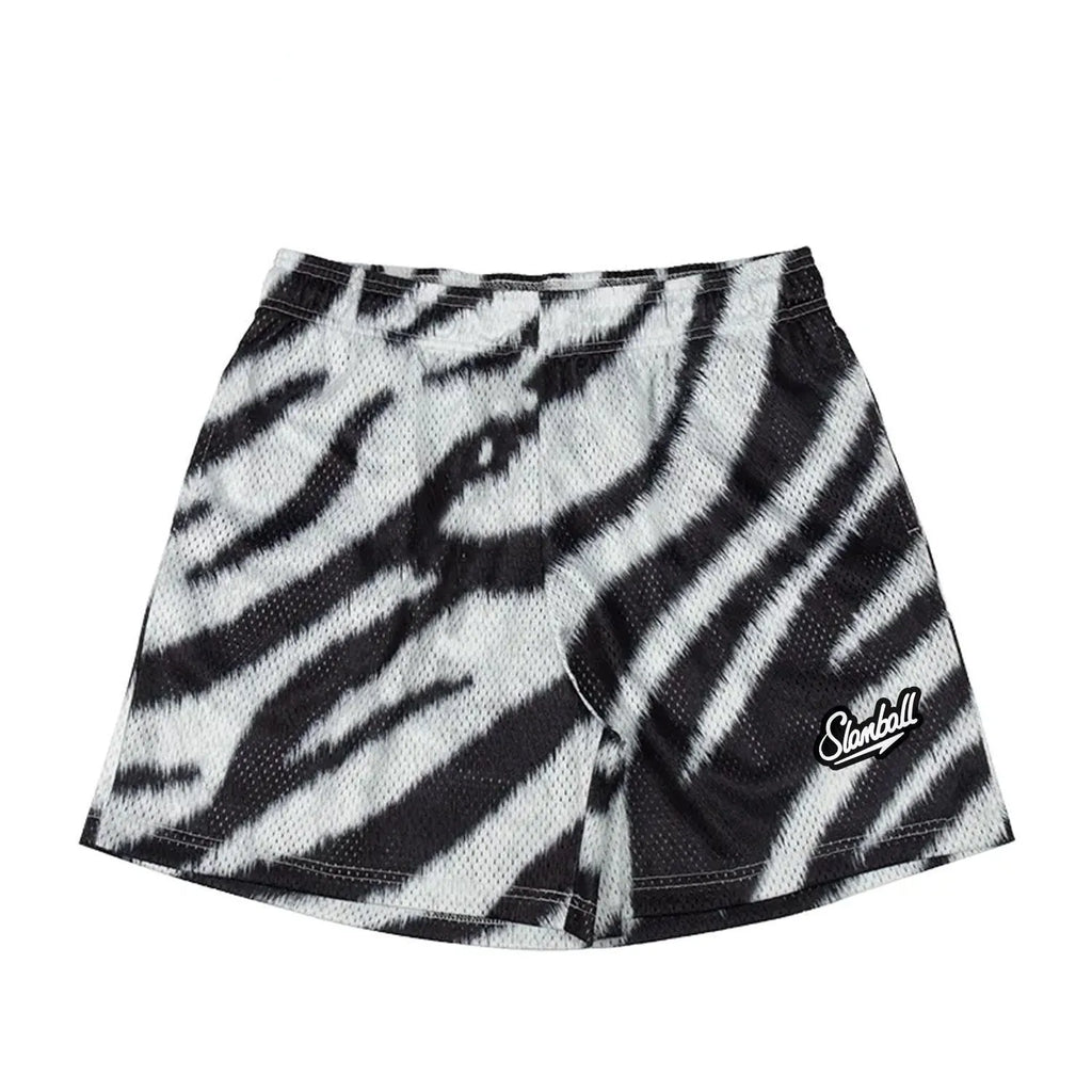 Men's leopard print quick-dry fitness training shorts on a white background