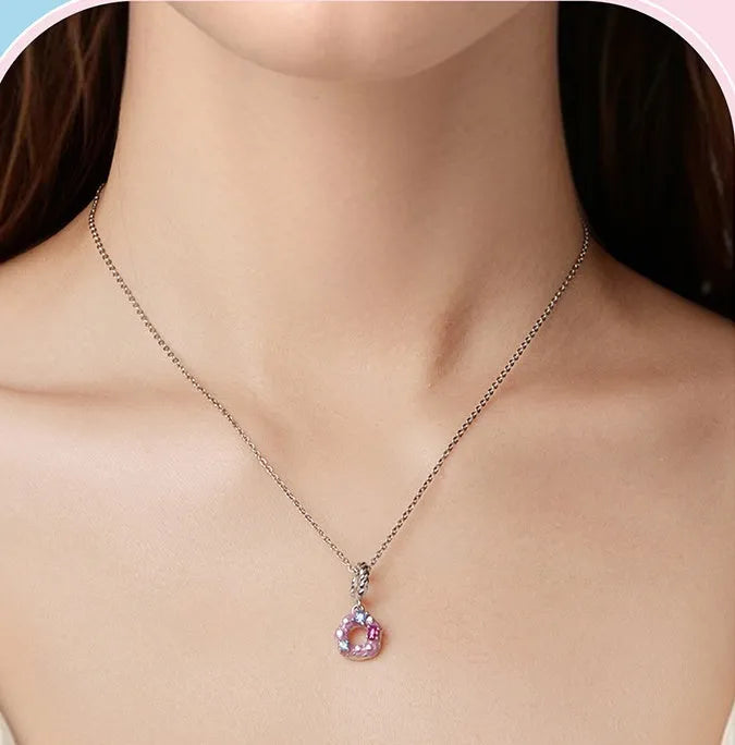 925 silver donut pendant bead with glossy dripping oil finish, 2.1x1.0cm size, aperture 0.45cm