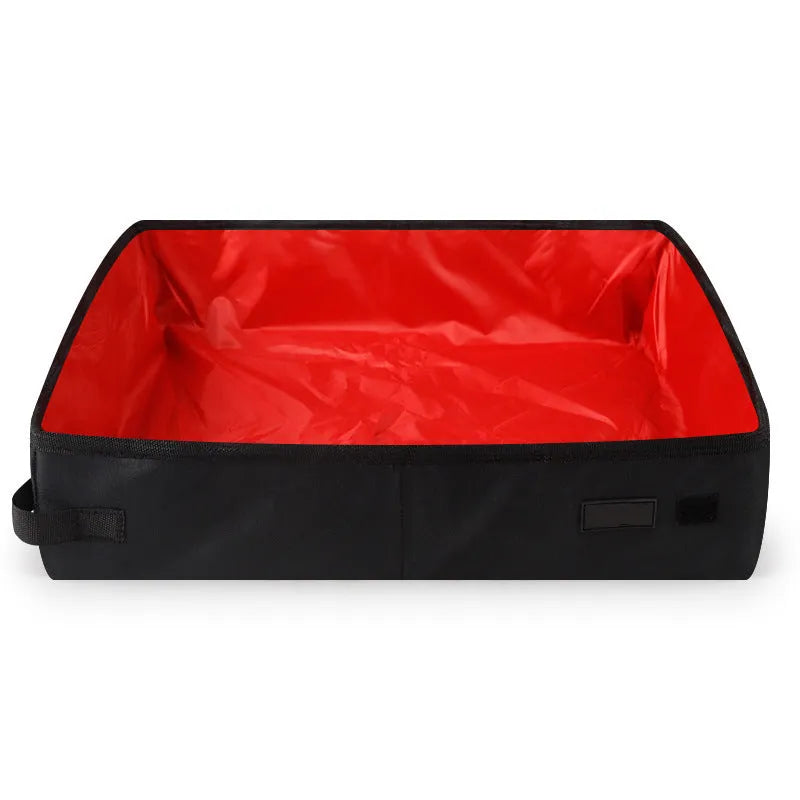 Portable foldable litter box in black waterproof Oxford cloth, 40x30cm, packed flat