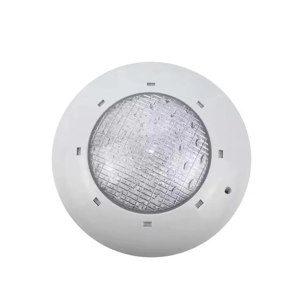 Round plastic wall-mounted underwater lamp with IP68 rating for pond or fountain lighting