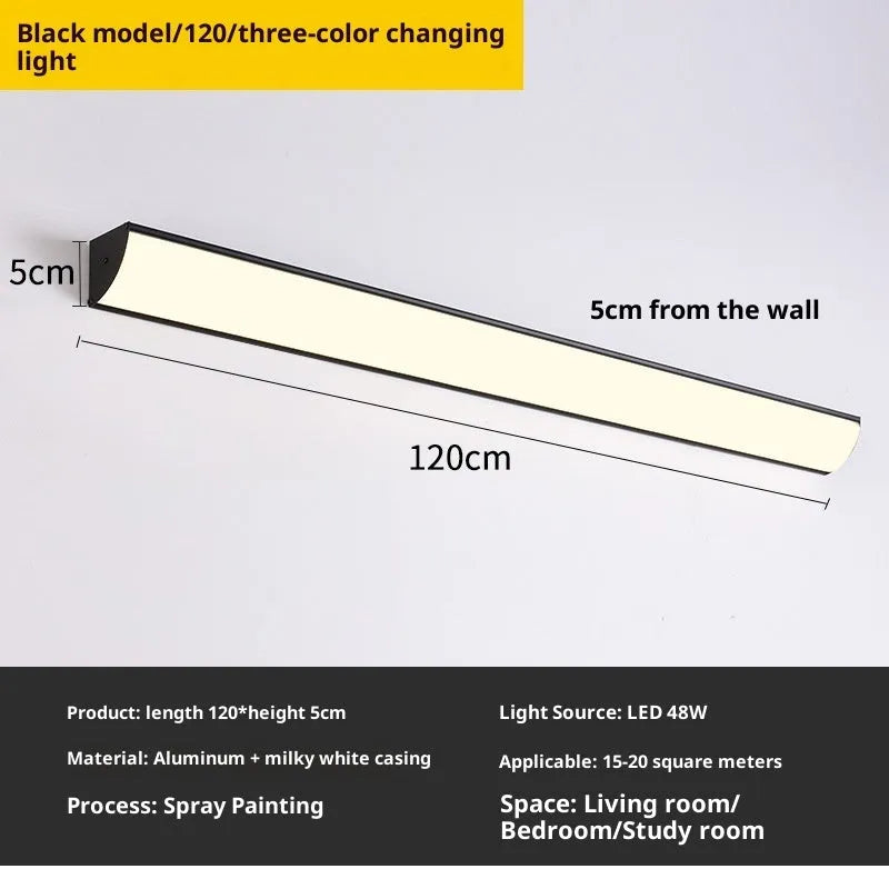 Surface-mounted outdoor sensor light waterproof aluminium strip wall lamp in black, 120cm length