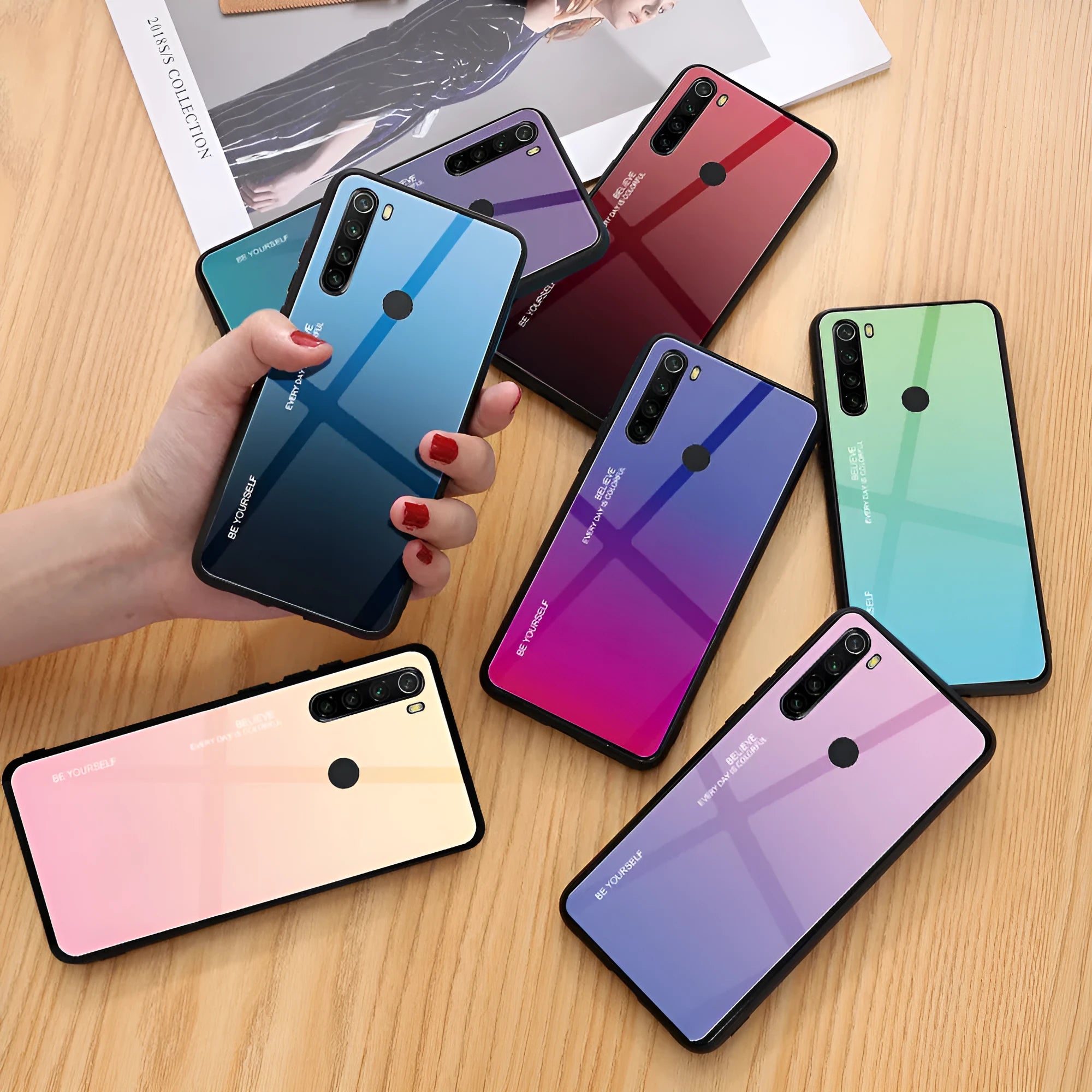Gradient 6A glass all-inclusive phone case for VIVO X27, solid colour simple back cover
