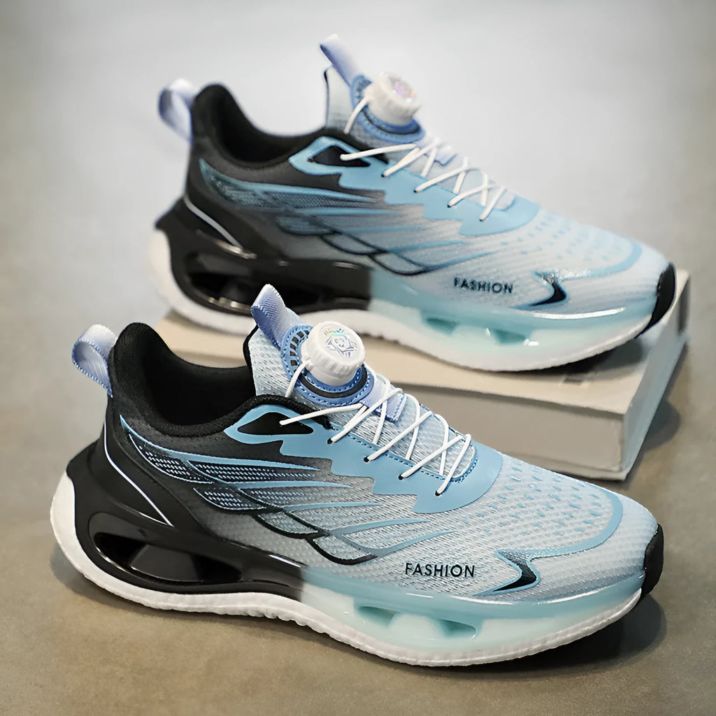 Men's low-top rotating button sneaker in light blue mesh with white rubber MD TPU sole