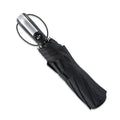 Black automatic triple folding business umbrella with steel ribs and a rubber handle.