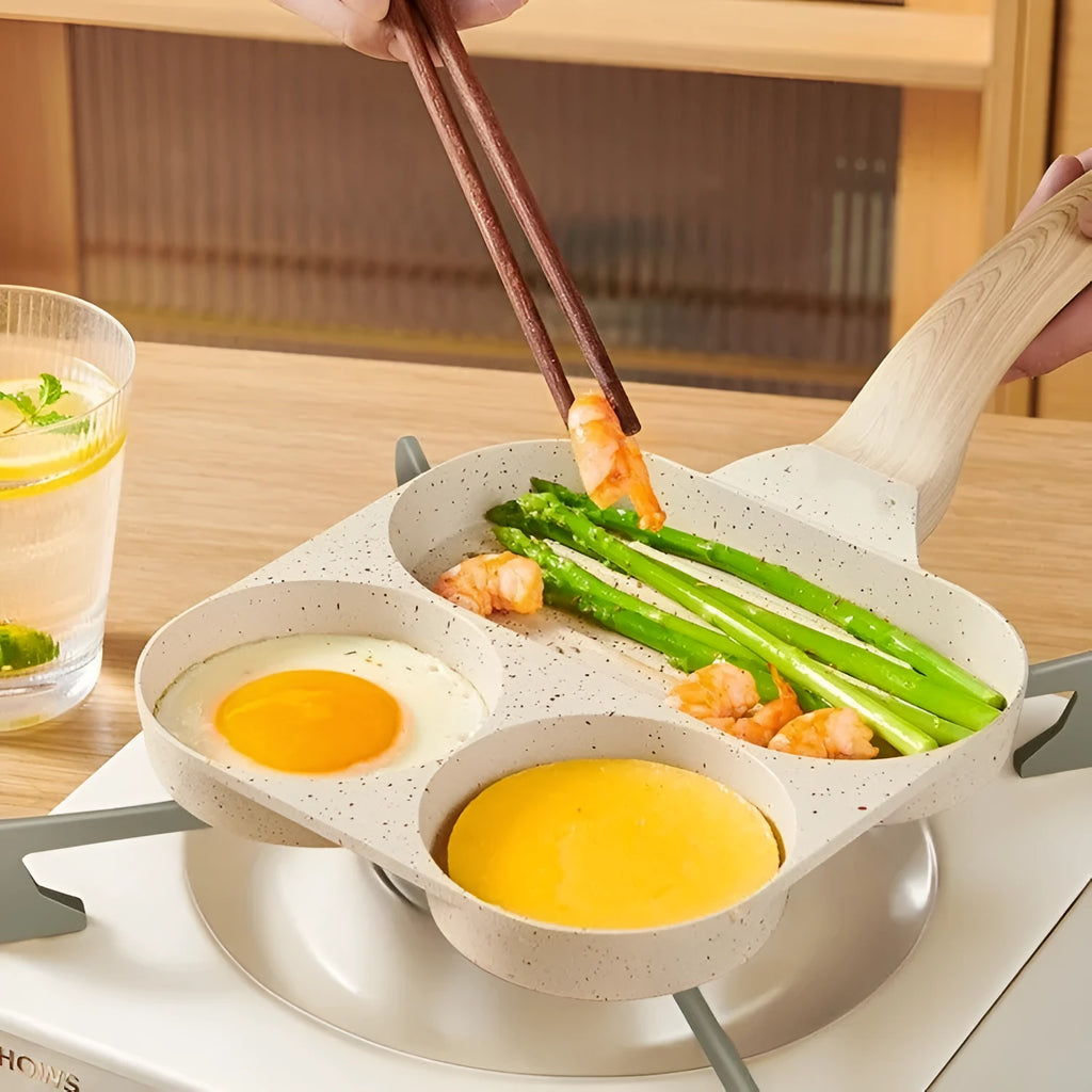 Aluminium alloy non-stick frying pan Japanese-style breakfast pan with oil brush and food clip in elegant white finish