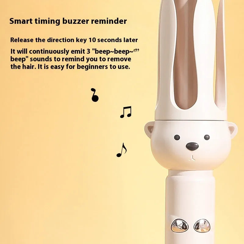 Beige anion automatic hair curler with hair stick on a white background.