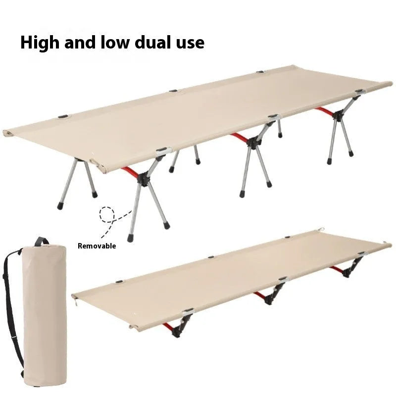 Portable folding camping bed with aluminium frame and polyester cloth in multiple colour options