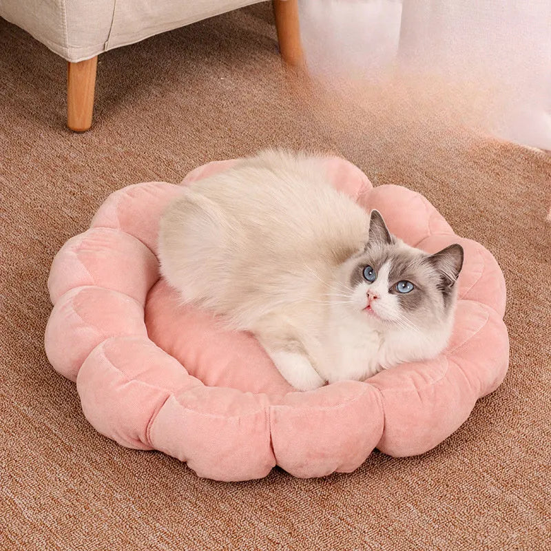 Blue half-surrounded plush pet nest bed measuring 50x50cm for cats and small dogs