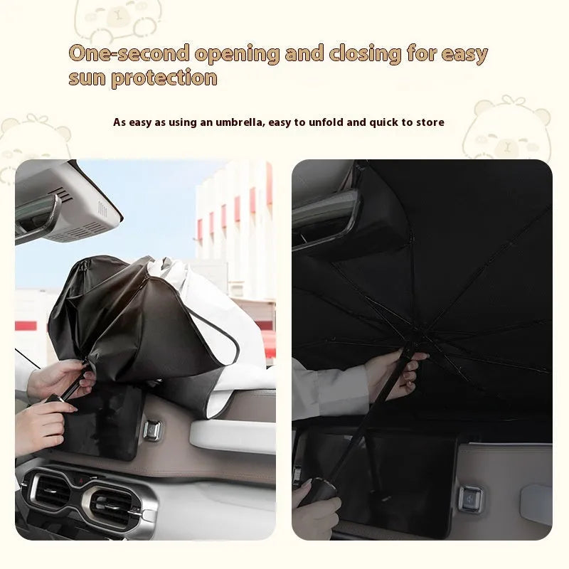 Retractable cartoon car sunshade with dolphin pattern in large size for general vehicles heat insulation