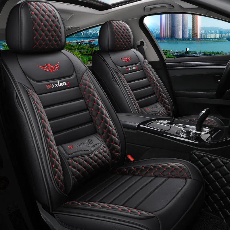 Leather car seat cushion with high elastic sponge filler, shown in a red colour on a car seat.