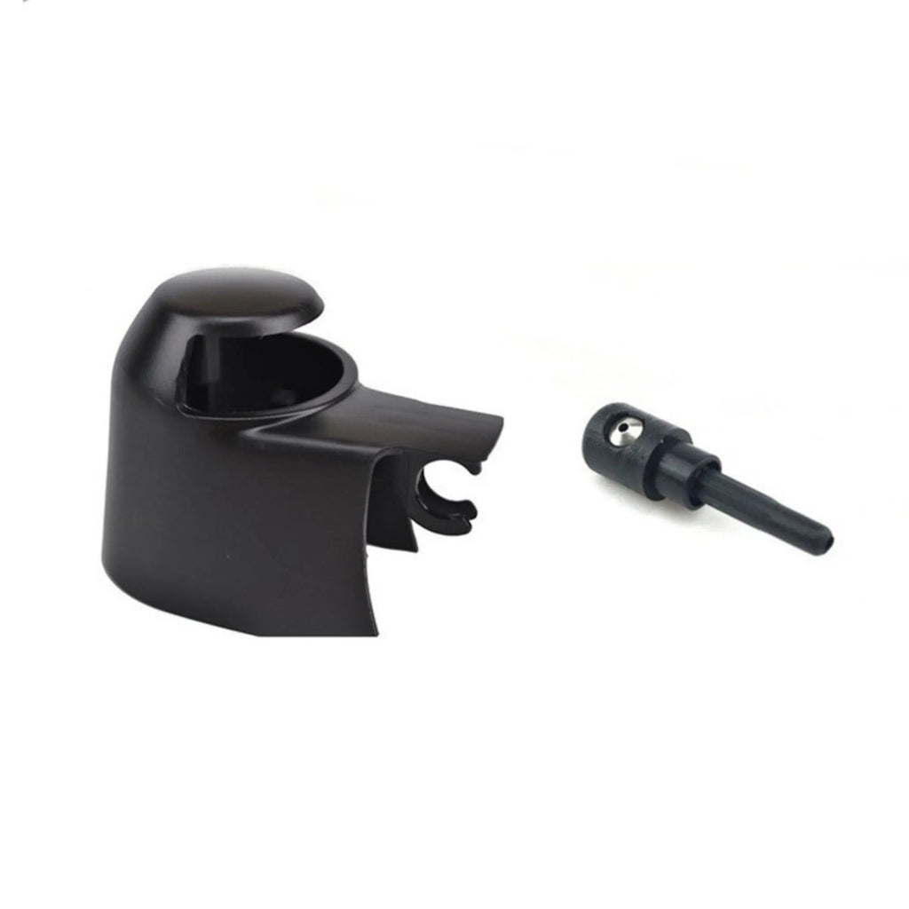 Black plastic rear wiper cover nozzle for Volkswagen Tiguan and Golf cars.