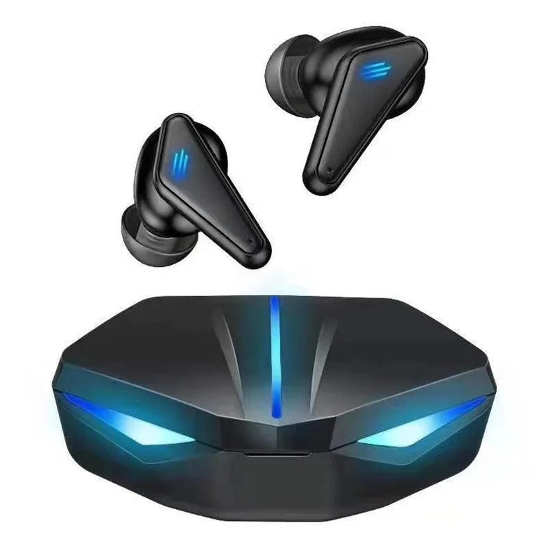 X15 black wireless in-ear Bluetooth headphones with charging case and cable.