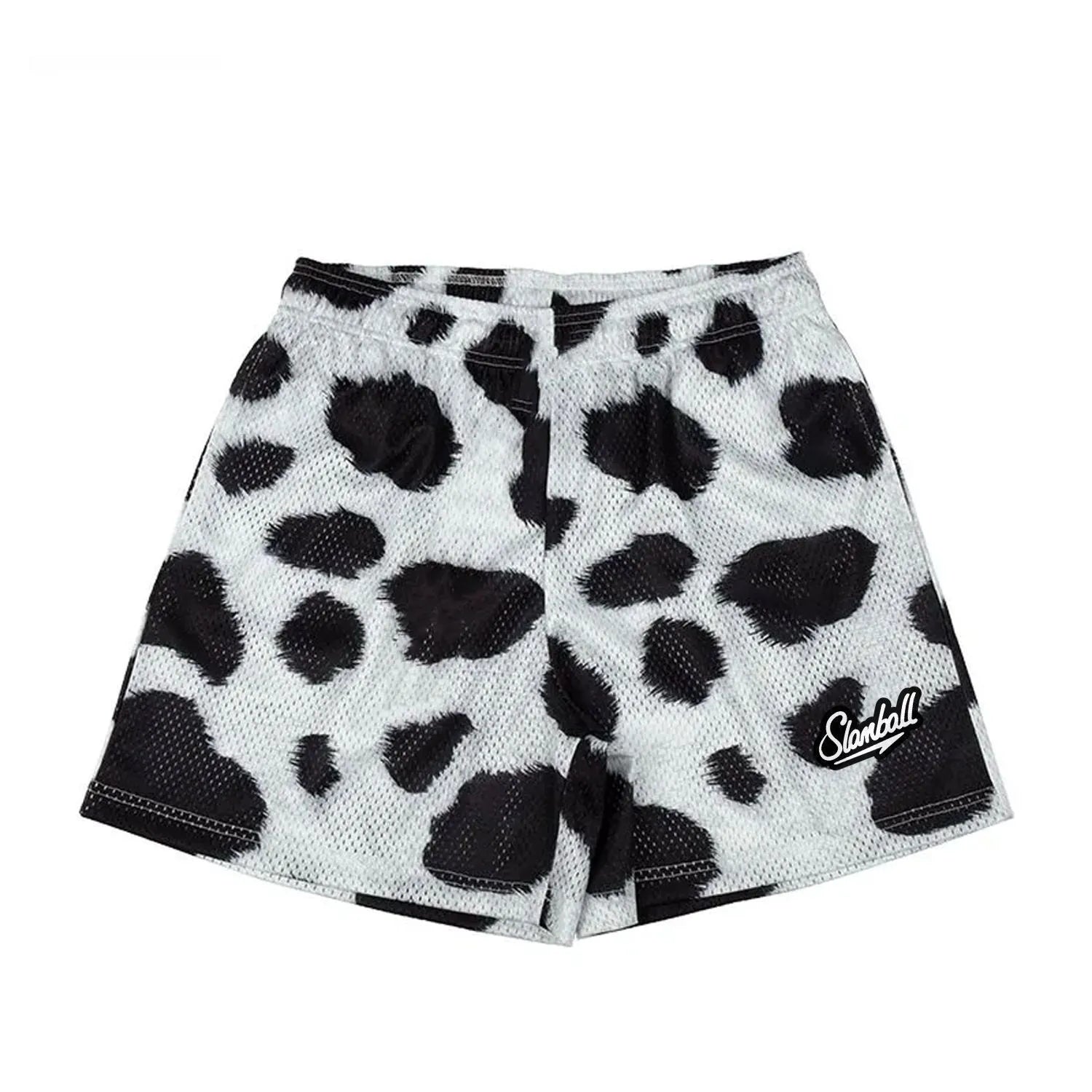 Men's leopard print quick-dry fitness training shorts on a white background