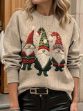 Red and white Christmas sweater with 3D Santa pattern, round neck, polyester pullover