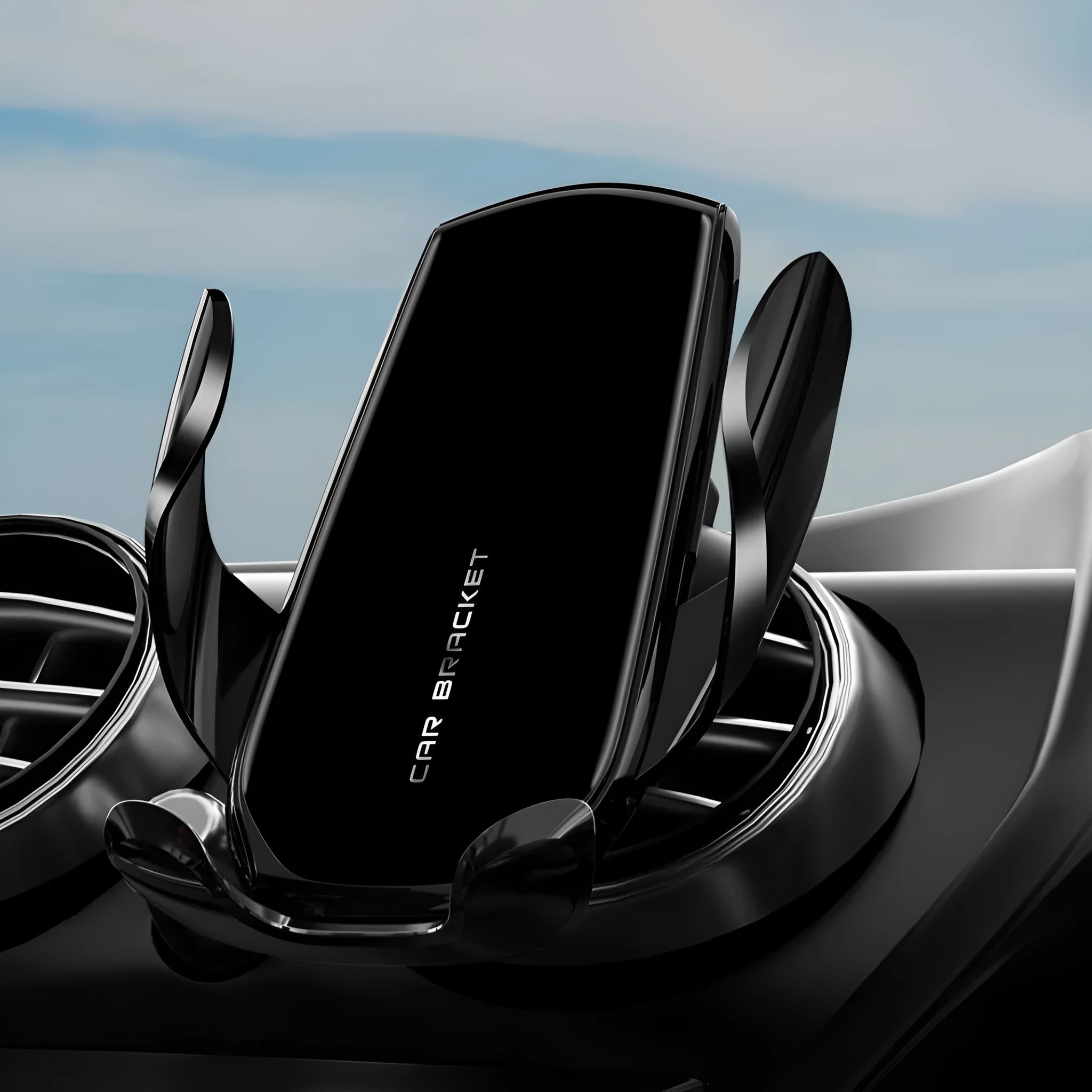 Car interior air outlet navigation support dashboard phone holder with wireless charging in black