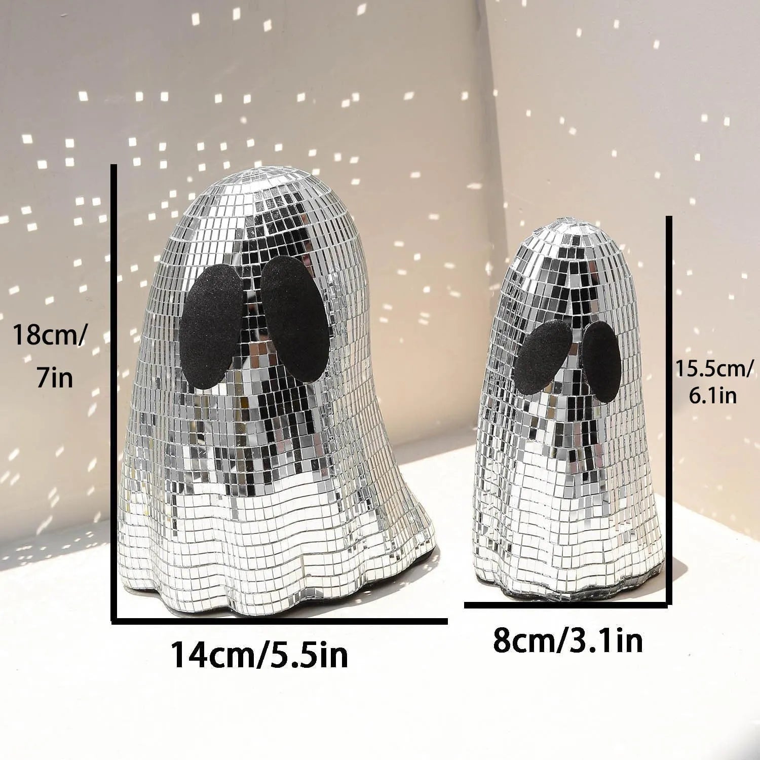 Silver mosaic mirror patch ghost Halloween desktop decoration in large and small sizes