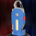 Multifunctional rechargeable emergency handheld light with ABS aluminium shell, IP44 protection, in black, blue, and red colour options