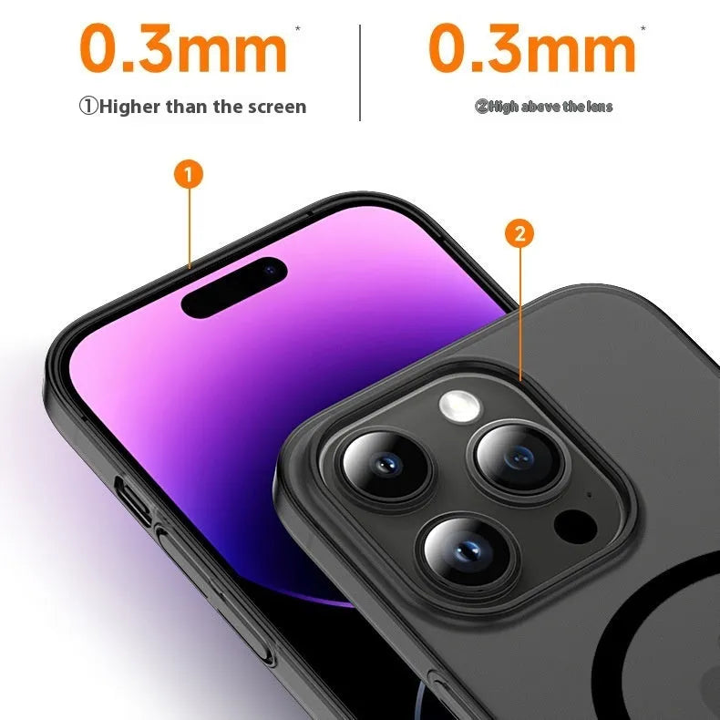Frosted magnetic PC phone case in transparent pink for iPhone, shockproof and anti-fingerprint