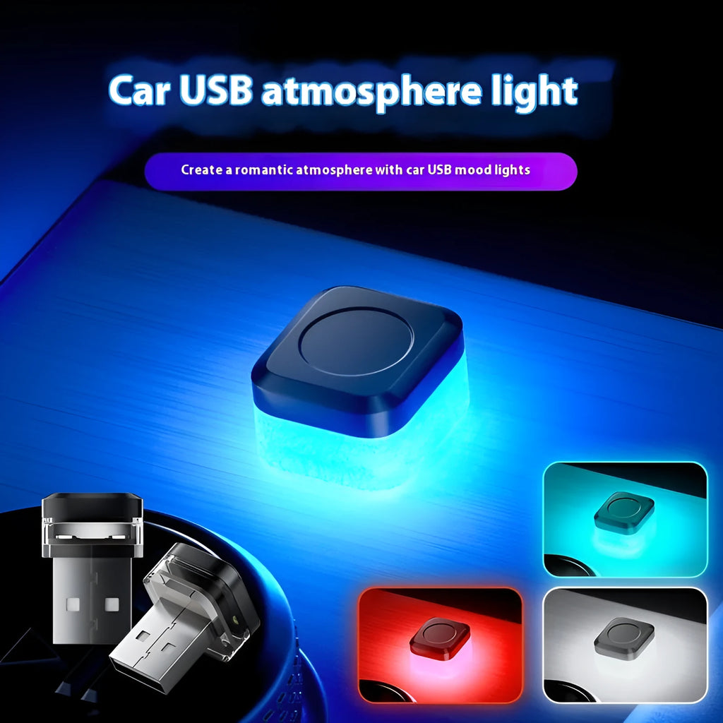 USB LED car atmosphere light in blue, red, and white, PVC construction, 5V