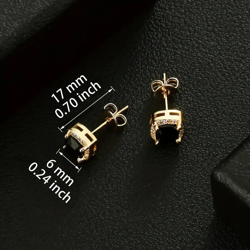 Square retro gold-plated earrings in assorted colours including gold, silver, red, green, and blue