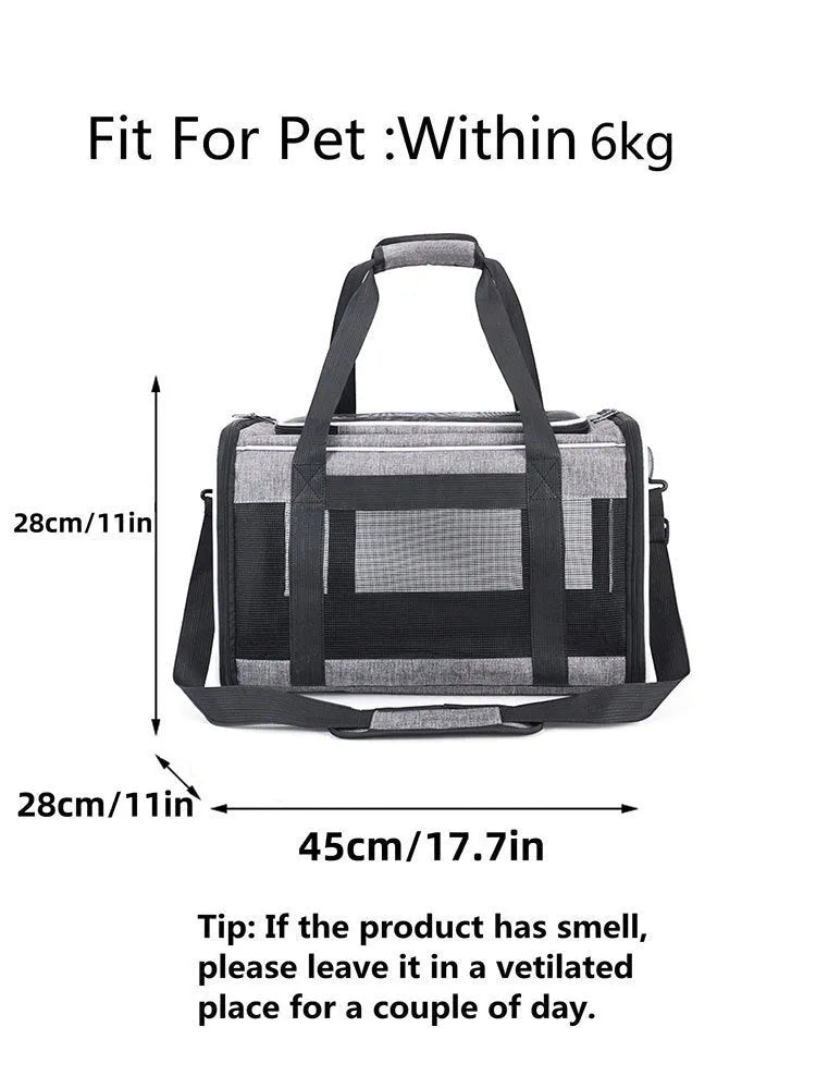 Universal Oxford fabric pet bag for dogs and cats, shown in grey with blue edge colour option