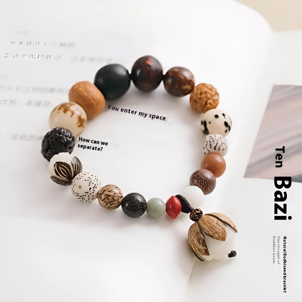 Women's 18-seed Bodhi seed beads bracelet geometric pattern 16cm wrist circumference